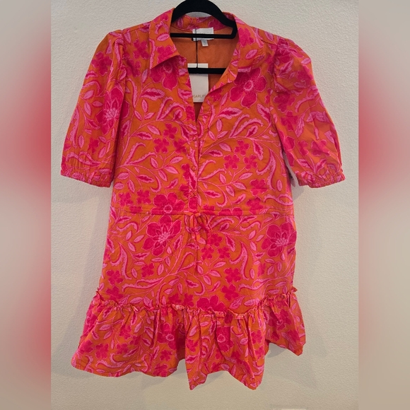 Sugarlips NWT Rea Floral Stacie Button Down Mini Dress in Orange Floral Fuchsia - Picture 5 of 11